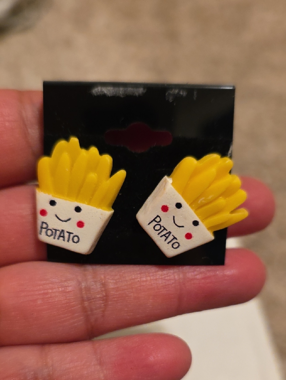 Cute French Fry Stud Earrings - Yellow & White